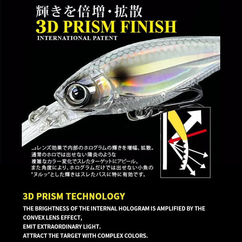 Señuelos de pesca de pececillo flotante Crankbait, 70mm, 10,3g, buceo profundo, Swimbait, lubina de agua salada, cebo duro Artificial, equipo Wobbler - imagen 5