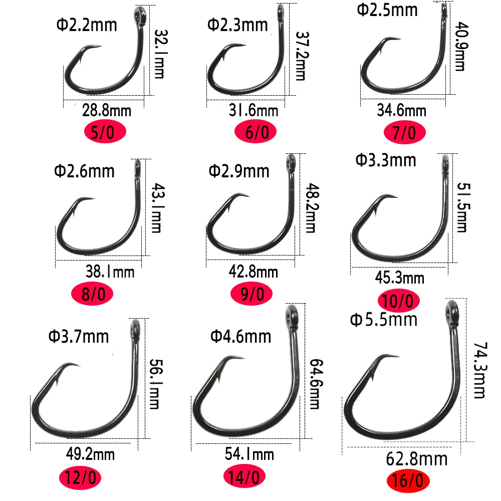 WIFREO 5 uds 5l0-16l0 agua salada 4X anzuelo circular Mutu de alta resistencia anzuelo compensado para gran juego cebo vivo mergosto atún tiburón pesca - imagen 3