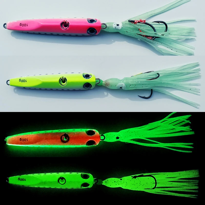 1 unidad Glow Inchiku Jig 60g80g100g135g señuelo de pesca de mar de Metal falda luminosa plantilla de plomo pesca señuelo de Jigging de pescado - imagen 2