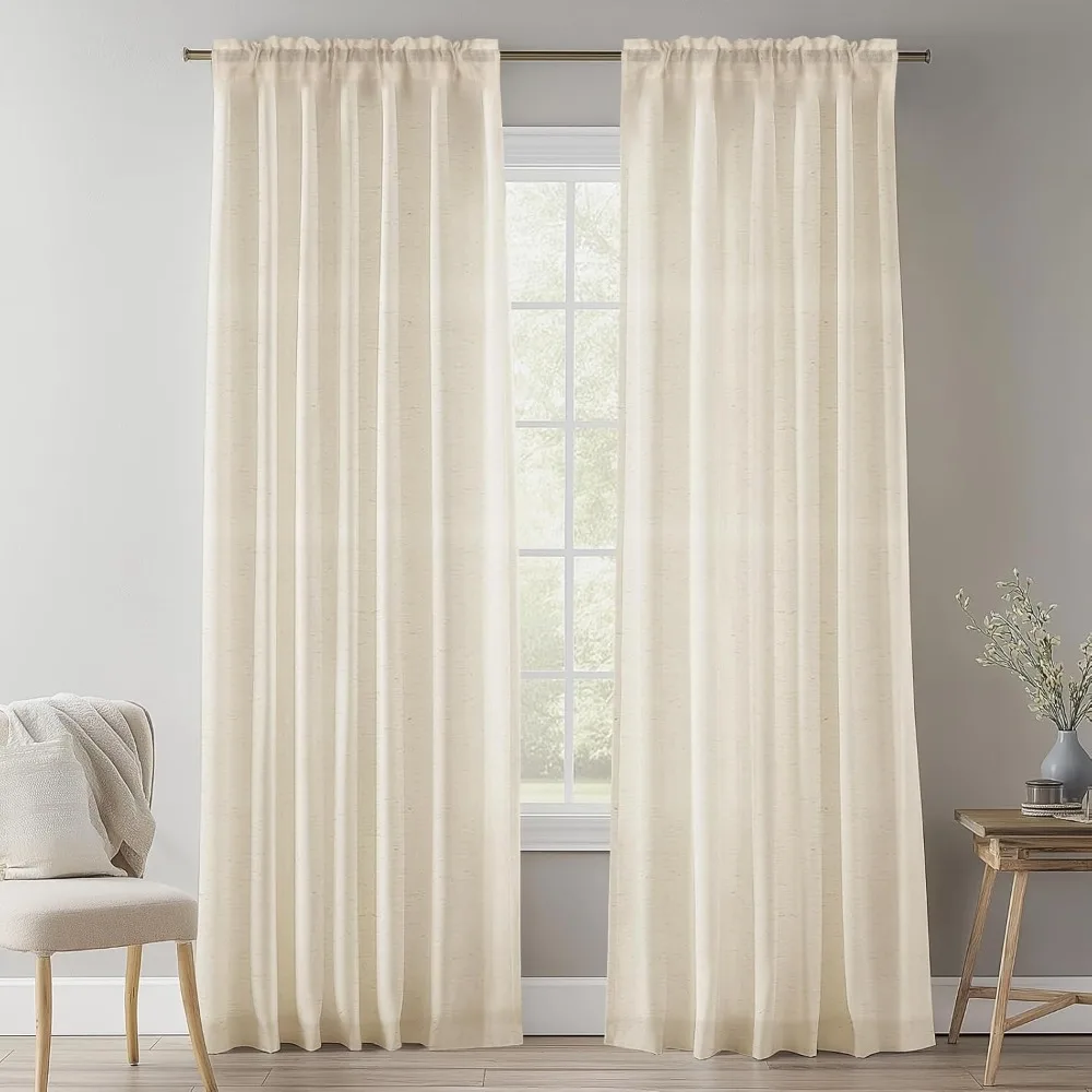 Cortina de gasa de lino Natural, cortinas de red con caída de 132CM, ventana con filtrado de luz, cortinas transparentes para dormitorio y sala de estar - imagen 2