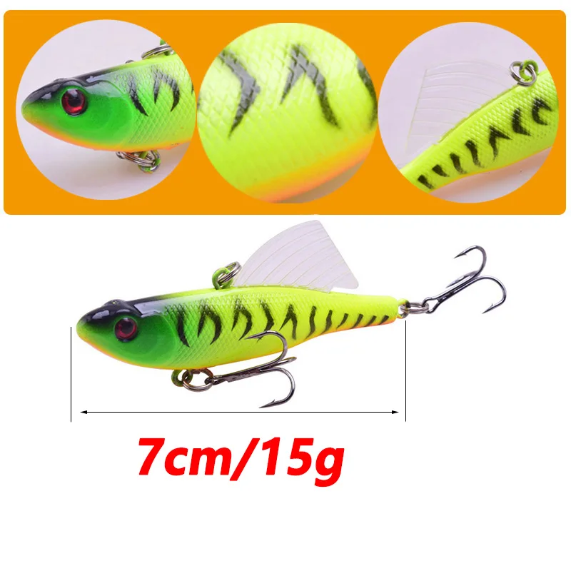 1 ud. vibrobaits invierno 7 cm 15 g hundimiento wobblers vibrante tackle alas de plástico señuelo artificial para la pesca de hielo bass jig - imagen 3
