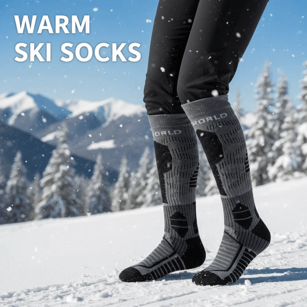 2 pares de calcetines de esquí de diseño suave y grueso, calcetines deportivos cálidos de alta elasticidad, calcetines largos hasta la rodilla para montañismo, ciclismo - imagen 4