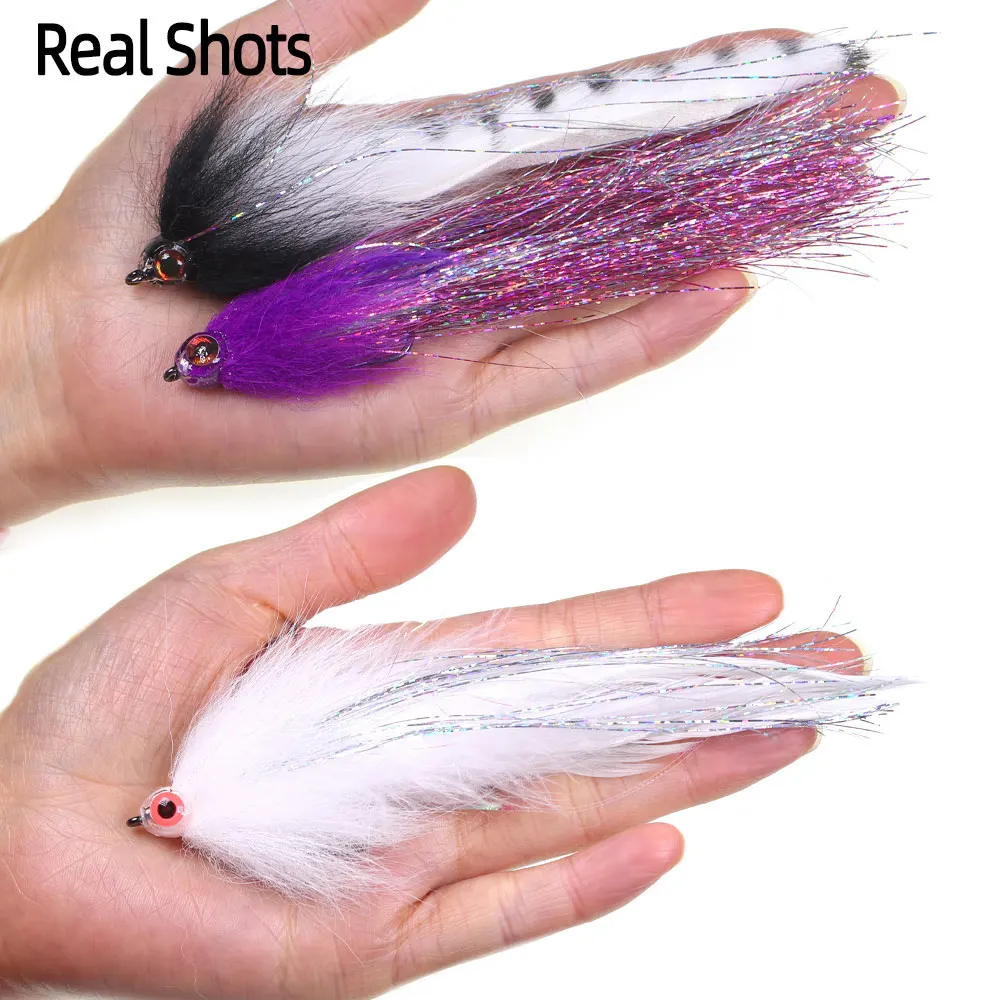 Bimoo 1-3 uds 2/0 3D ojos de pez Zonker Streamer mosca suspensión Streamer Baitfish agua salada Streamer lubina Lucio trucha Señuelos de pesca - imagen 5