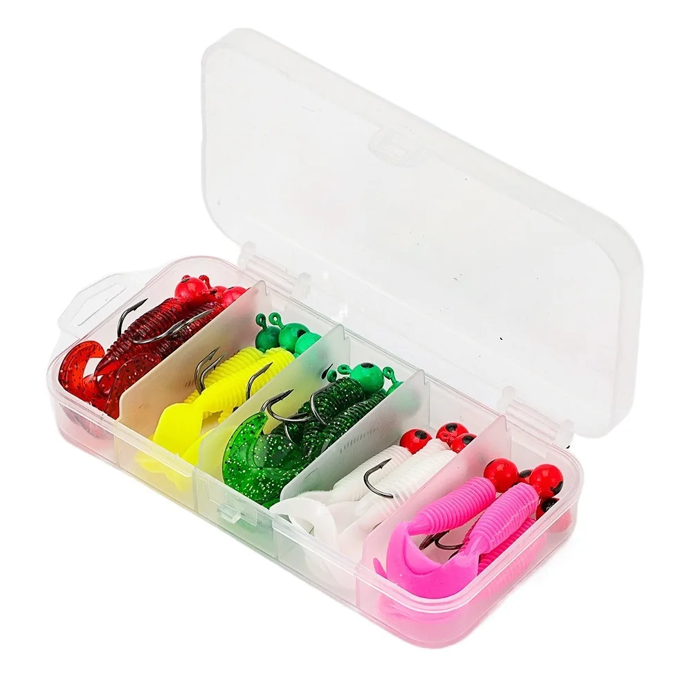 Caja de aparejos, juego de anzuelos de cebo de pesca Artificial suave, caja de almacenamiento, Kit de Señuelos de Pesca blandos, anzuelo de manivela colorido - imagen 4