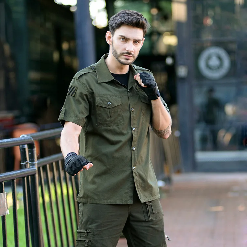 Camisas de verano para hombre, sobrecamisa de manga corta 4XL de algodón puro, camisa informal con múltiples bolsillos, ropa para hombre, blusa de gran tamaño A2F117 - imagen 5