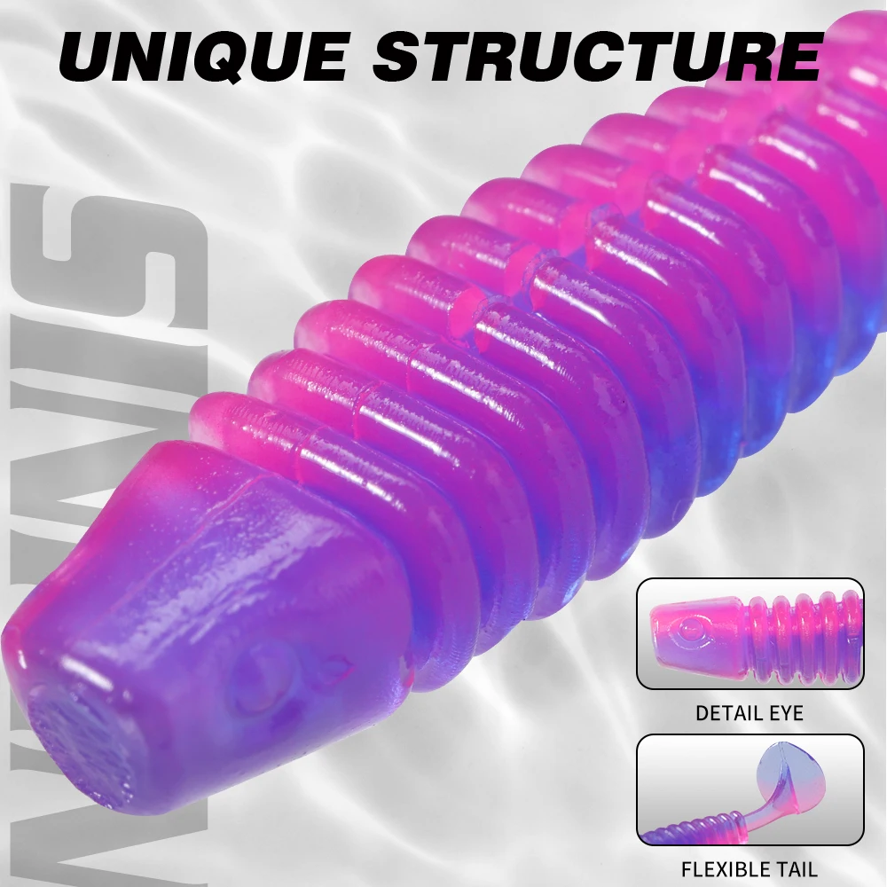 Hunthouse-señuelo de pesca suave con cola en T, 37mm, 0,6g, 30 unids/bolsa, cebos de plástico, gusano suave de goma Artificial para lubina, aparejos de pesca de silicona - imagen 5