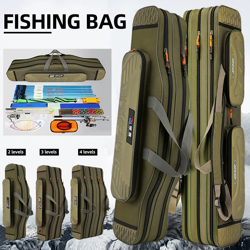 Bolsa de caña de pescar de 2/3/4 capas, 80-130CM, mochila de almacenamiento de equipo de pesca grande recta, bolso de entrenamiento para deportes al aire libre, bolso de caña de mar - imagen 2