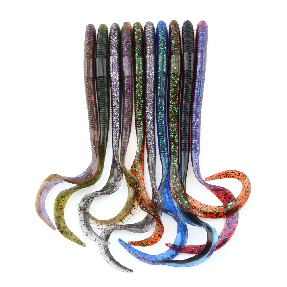 Spinpoler-señuelo de pesca suave, gusano de cola larga, 8 ", 10", doble Color, lombriz de tierra, cebo Artificial de silicona, aparejos de pesca de agua salada para lubina - imagen 5