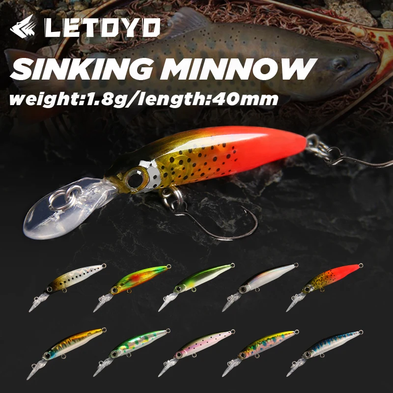 LETOYO 1,8g/40mm Mini señuelo de pececillo que se hunde placa de lengua larga señuelo de pesca de pececillo con un solo gancho revestimiento láser señuelos de trucha - imagen 2