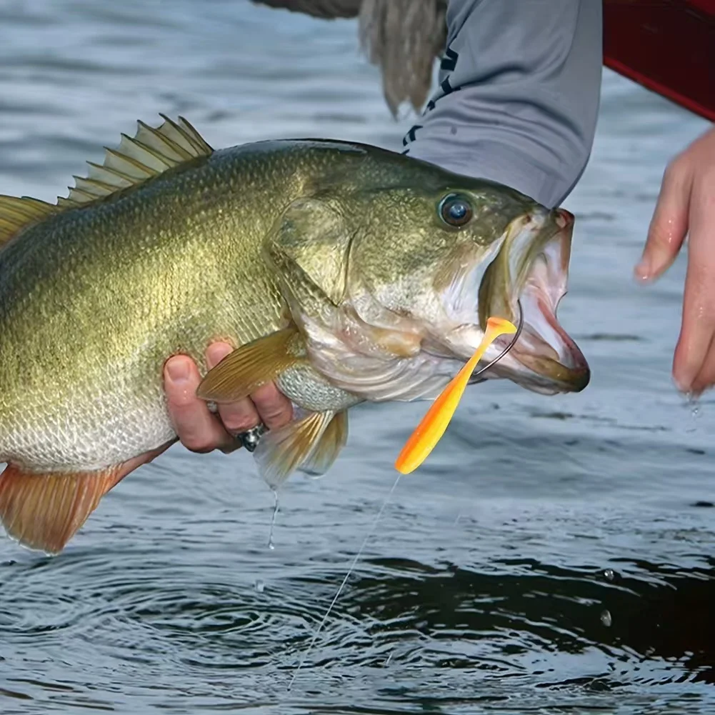 50pcs/box Fishing Lure T Tail Spinner Soft Artificial Bait Paddle Tail Soft Worm Carp Bass Freshwater Fishing Tackle Accessories - imagen 5