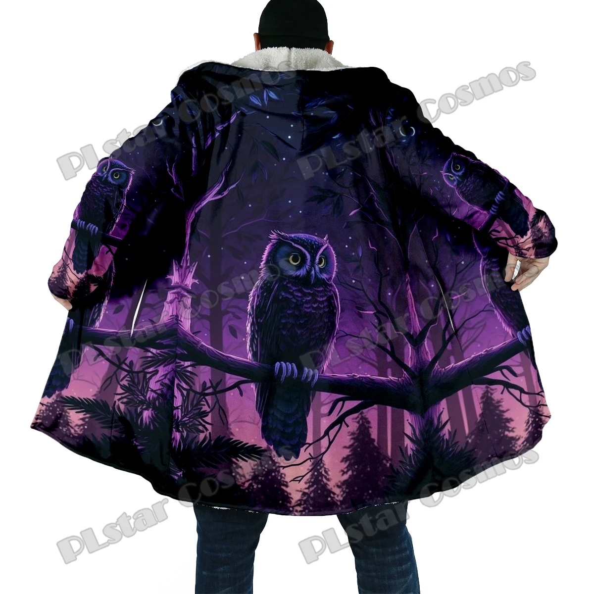 DP63 Capa de invierno con capucha Lana gruesa con estampado 3D de búho - imagen 2