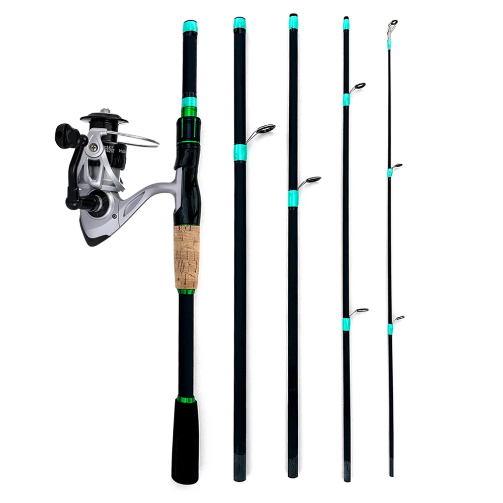 Juego de caña de pescar giratoria y carrete, 1,8 M y 2,1 M, señuelo de 4/5 secciones, carretes giratorios con mango EVA para prueba de cebo de lubina, 3,5g-14g - imagen 2