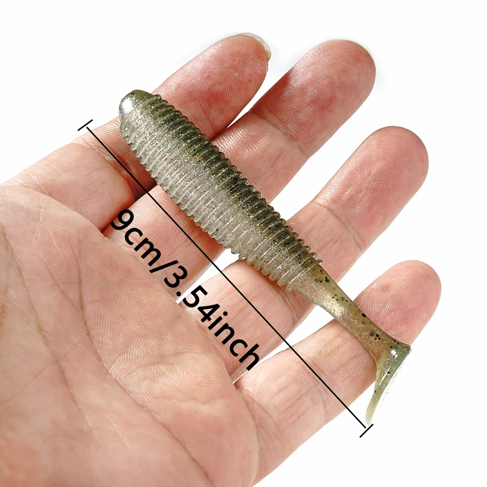 SUNMILE-señuelo de pesca con cebo suave, 6 uds., Vibro Fat, 90mm, señuelo realista, sal y aroma para pesca de Lucio, perca, trucha, lubina - imagen 2