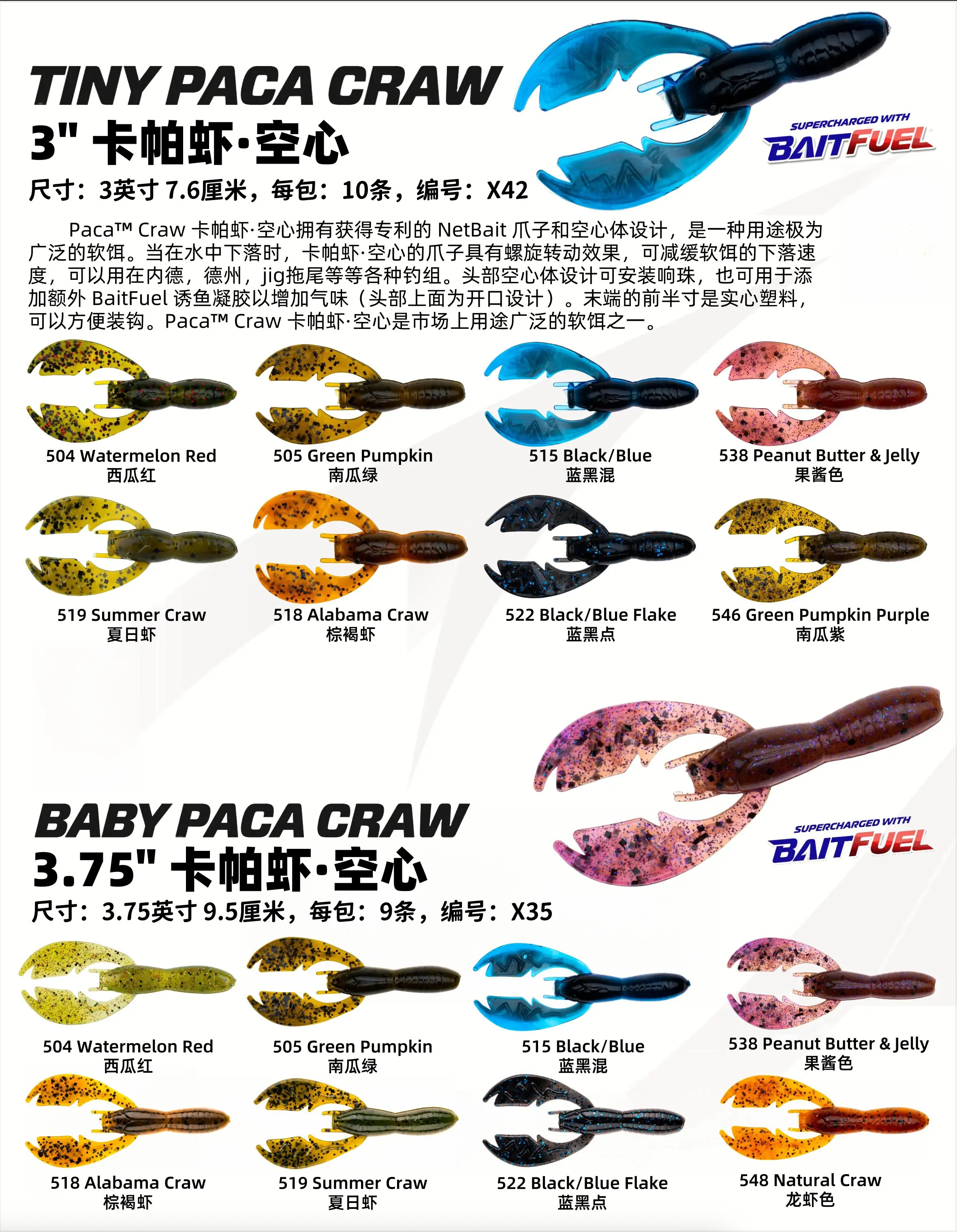 NETBAIT American Tiny Paca Craw tipo camarón hueco agregar cebo suave BAITFUEL - imagen 4