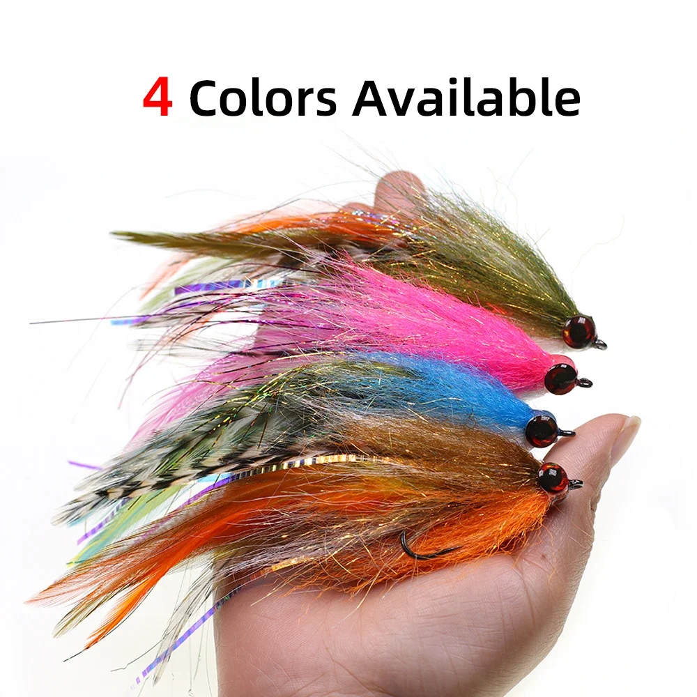Wifreo 5,5 ′′ sillín Grizzly Hackle Streamer Fly ojos 3D 2/0 anzuelo Stinger señuelo de pez cebo grande para trucha lubina Lucio Steelhead Tarpon - imagen 5