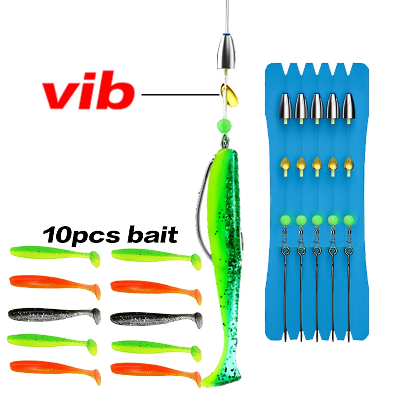 ZURYP-juego completo de cebo blando de silicona con anzuelo de pescado, juego de cuentas de plomo, Señuelos de Pesca, Texas Rig - imagen 5