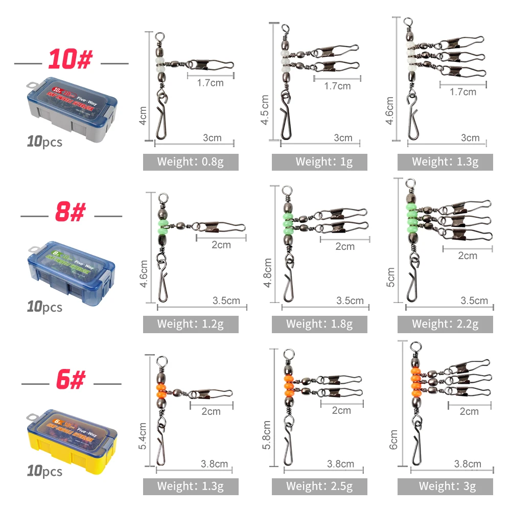 Nuevo 10 Uds. Conector a presión de pesca de 1-2-3 vías 6 # /8 # /10 #   Conector de clavija de pesca luminosa de acero inoxidable, aparejos giratorios de barril - imagen 4