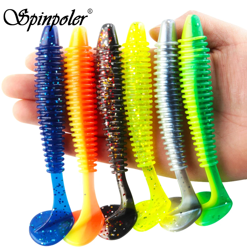 Spinpoler-señuelo suave acanalado para pesca, cebo de pesca con cola de gusano, Wobbler, Swimbait, pez para pesca depredatoria, perca, Lucio, Zander, 3 piezas