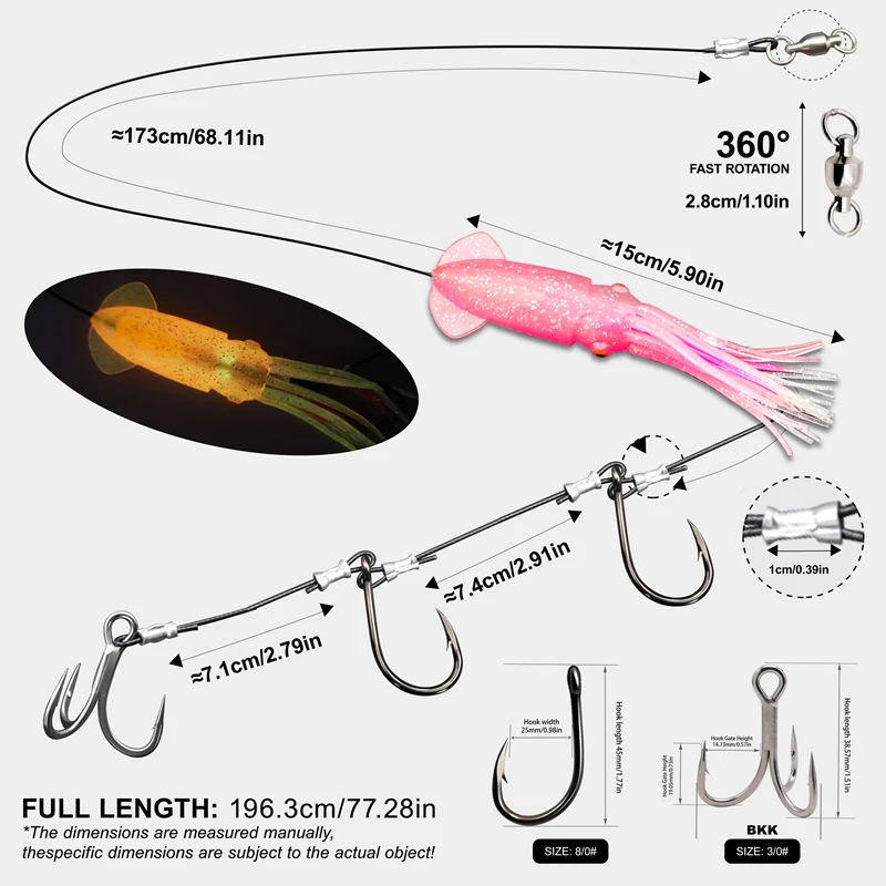 ZYZ-aparejos de cebo vivo para pesca en aguas profundas, 1 unidad, con anzuelos dobles de alta resistencia y anzuelos triples Bkk, anzuelos de cuerda para pesca en agua salada - imagen 3