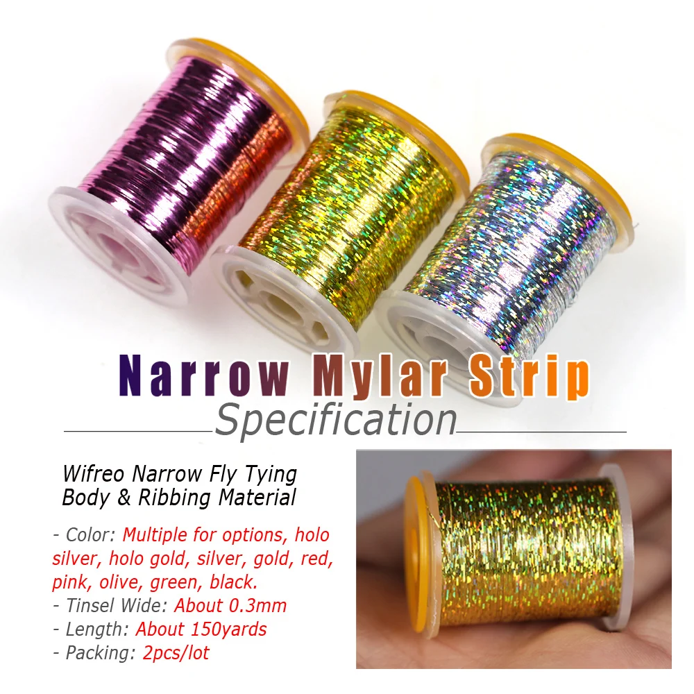 Wifreo-tira de Mylar estrecha para atar moscas, oropel de Flash holográfico, cuerpos de Ninfa, ribetes, materiales de serpentina en seco y húmedo, 0,3mm de ancho, 150 yardas - imagen 2
