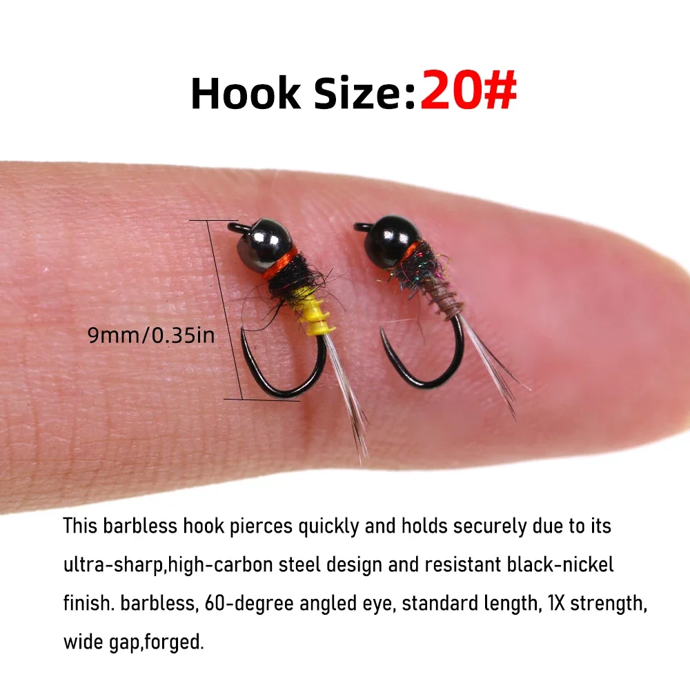 Wifreo 6 piezas # 20 latón Beadhead sin púas Ninfa mosca amarillo marrón moscas húmedas mosca trucha lubina Grayling Steelhead pesca señuelo cebos - imagen 4