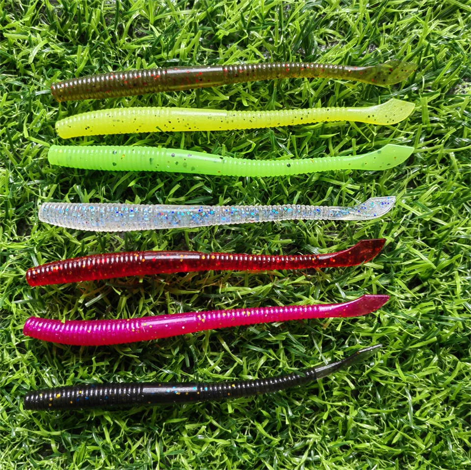 MUKUN 10 Uds palo cebo suave 10cm 2,3g gusano de silicona hundimiento Minnow Swimbait Wobblers lubina de agua dulce Lucio Señuelos de pesca blandos - imagen 3