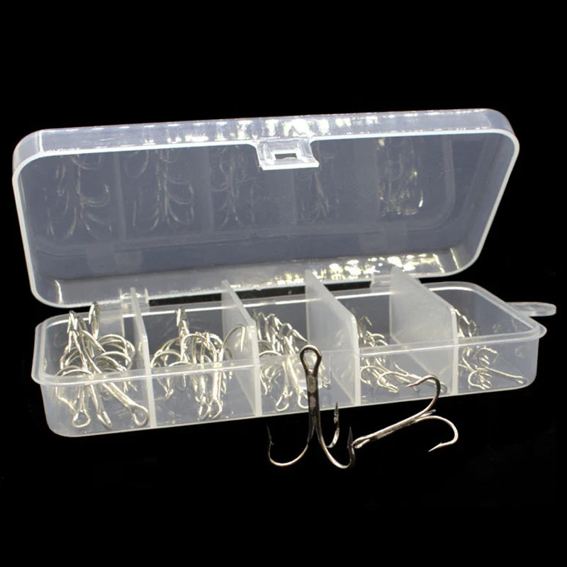 Mosodo-Juego de anzuelos triples de pesca, accesorios de acero al carbono con púas, anzuelos triples para señuelos de mar, herramientas de aparejos, 50 unids/lote por caja - imagen 3
