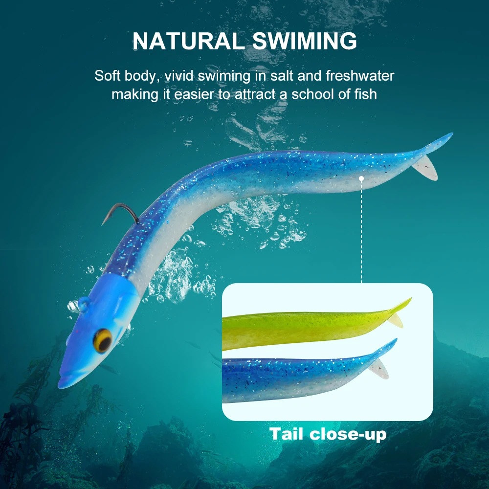 ESFISHING nuevos cebos de pesca cabeza de plomo Anguila de mar 150mm Shad señuelo suave para captura grande mezclado con anzuelo de calidad con cabeza de anzuelo - imagen 3