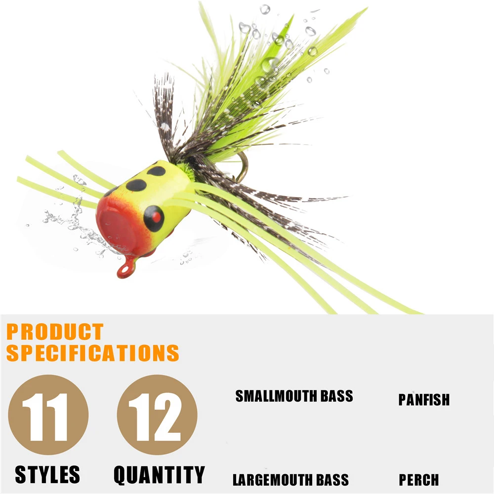 12 Uds. Cabezales de espuma popper para atar moscas, moscas de agua salada, plantilla de pesca con púas, anzuelos para lubina, aparejos de Panfish Walleye - imagen 4