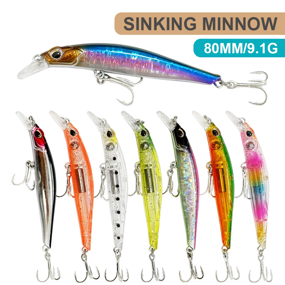 Señuelos de pesca de 8cm y 9,1g, pececillo que se hunde, Wobbler, cebo duro Artificial de fundición larga, aparejos de pesca Jerkbait para trucha y lubina MN610 - imagen 3