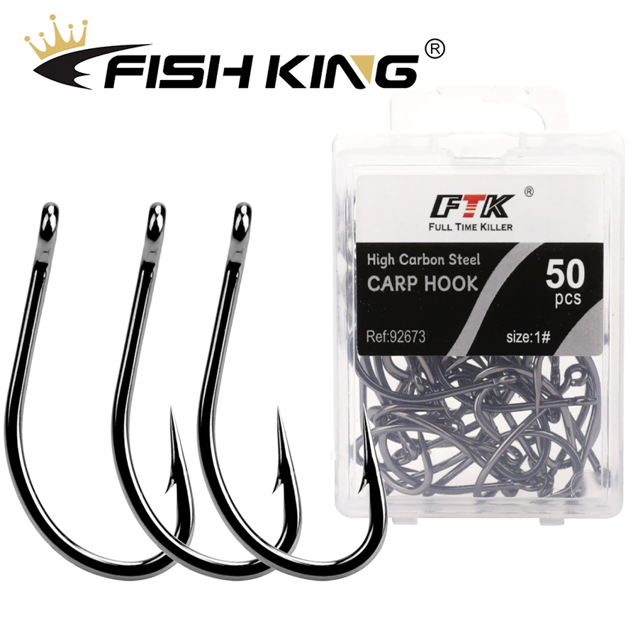 Anzuelos curvo ancho Fish King – Acero carbono con púas para carpa - imagen 2
