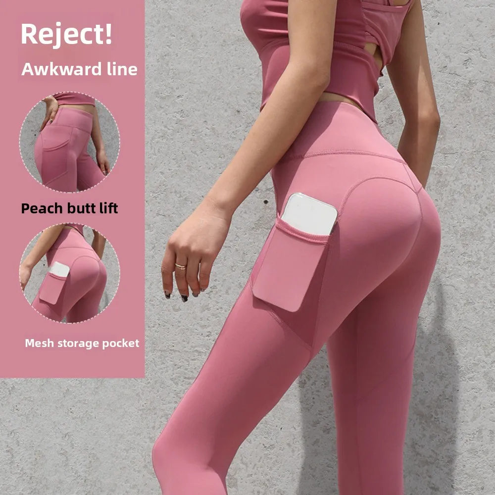 Pantalones de Yoga con bolsillo de malla para gimnasio, pantalones elásticos de cintura alta para Fitness, levantamiento de cadera, pantalones deportivos de secado rápido para Fitness