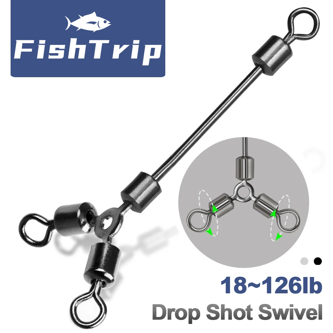 FishTrip 25 piezas giratorios de 3 vías pierna larga forma de T línea cruzada giratoria aparejos de pesca de acero inoxidable