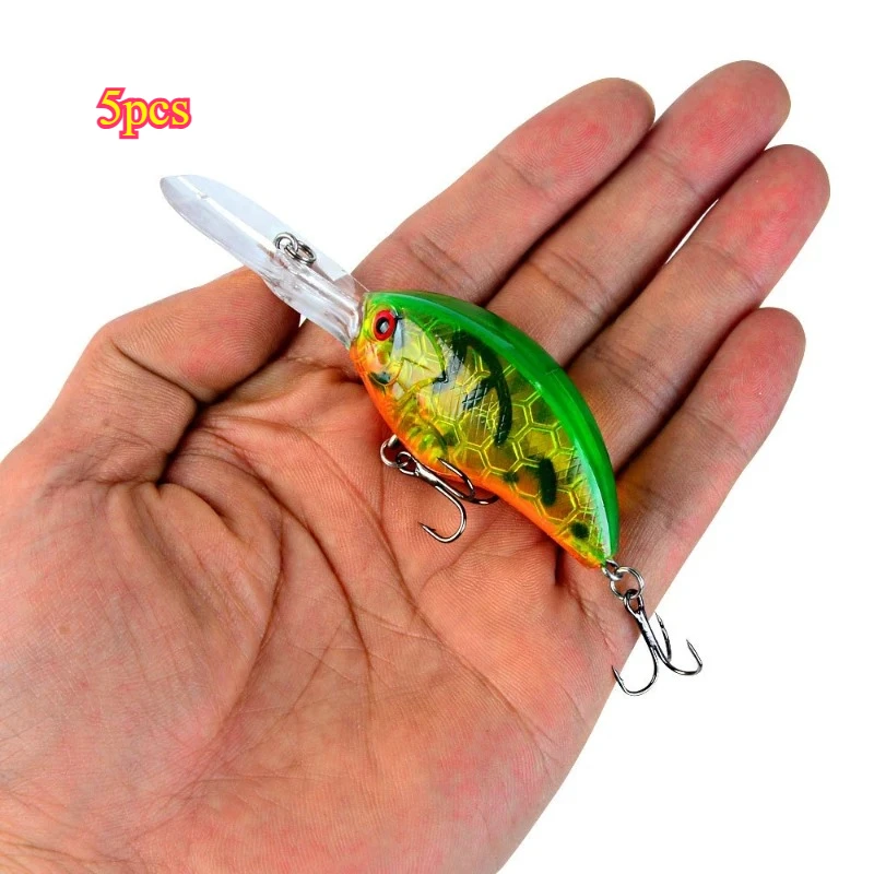 5 uds Crankbait flotante 9,5 cm 12g, señuelo de pesca duro de buceo profundo Wobbling para trucha lubina, aparejos de pesca con cebo con labios