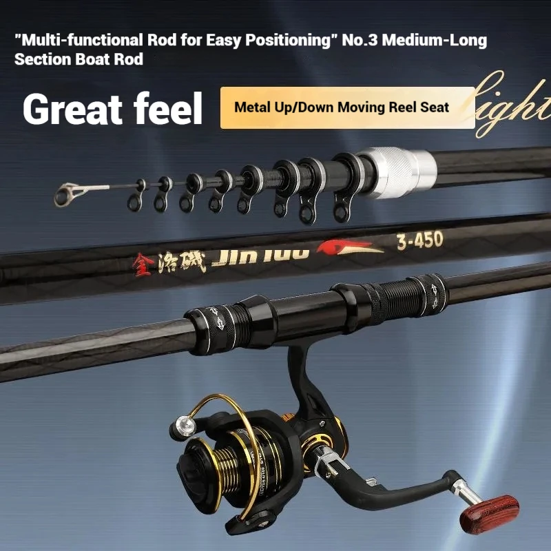 Caña de pescar telescópica ajustable de carbono, caña de pescar en roca de 2,7 a 6,3 m, caña giratoria de lanzamiento negra - imagen 2