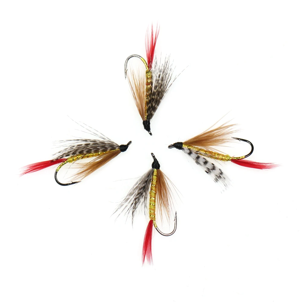 Bimoo-señuelo de pesca, 6 piezas, #8, #10, #12, ala de pluma, amarillo, profesor, trucha húmeda, río, Brook, marrón, RainbowTrout - imagen 4