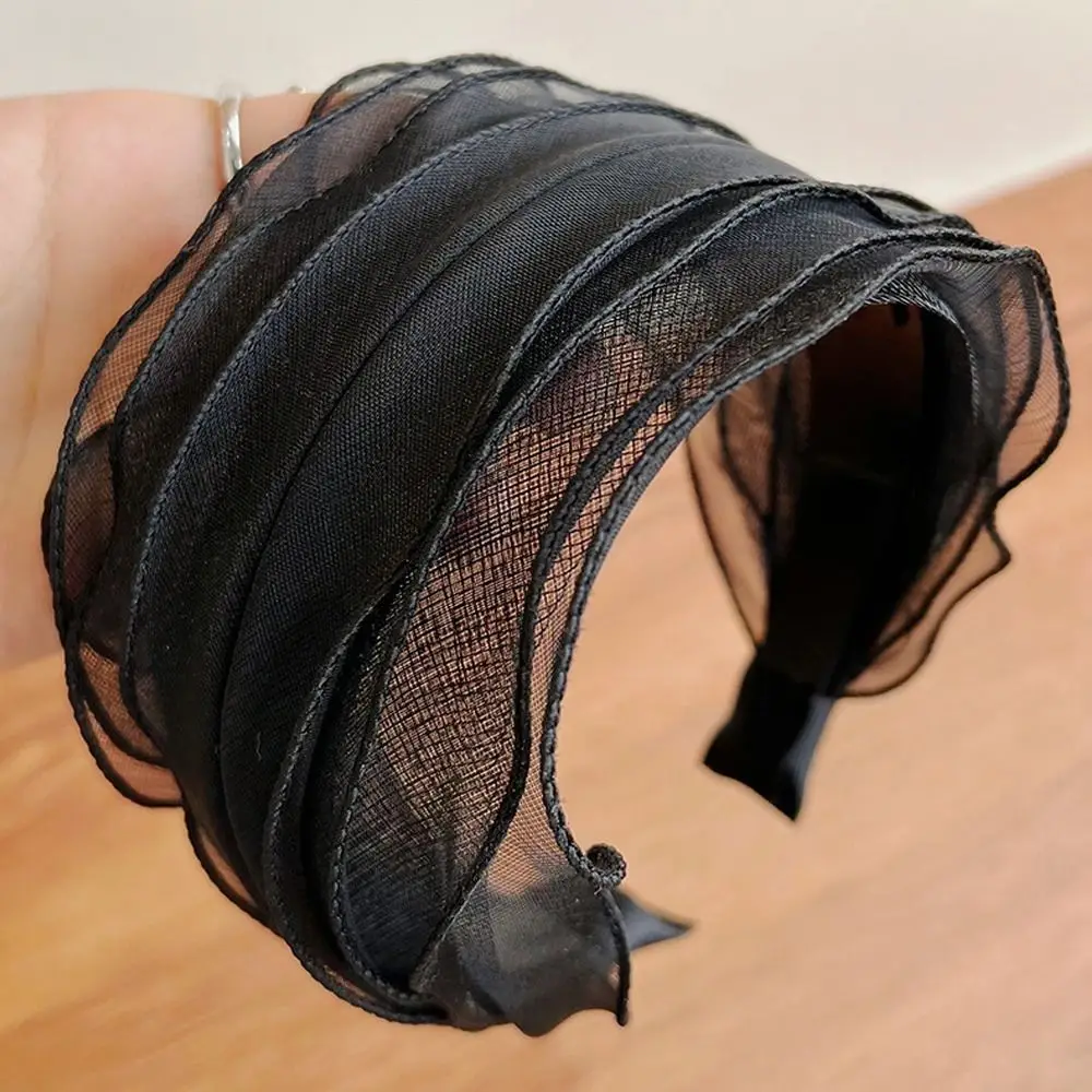 Diademas de encaje antideslizantes de hilo de Organza con aro de pelo ancho a la moda, tocados elegantes y dulces para mujeres y niñas - imagen 4