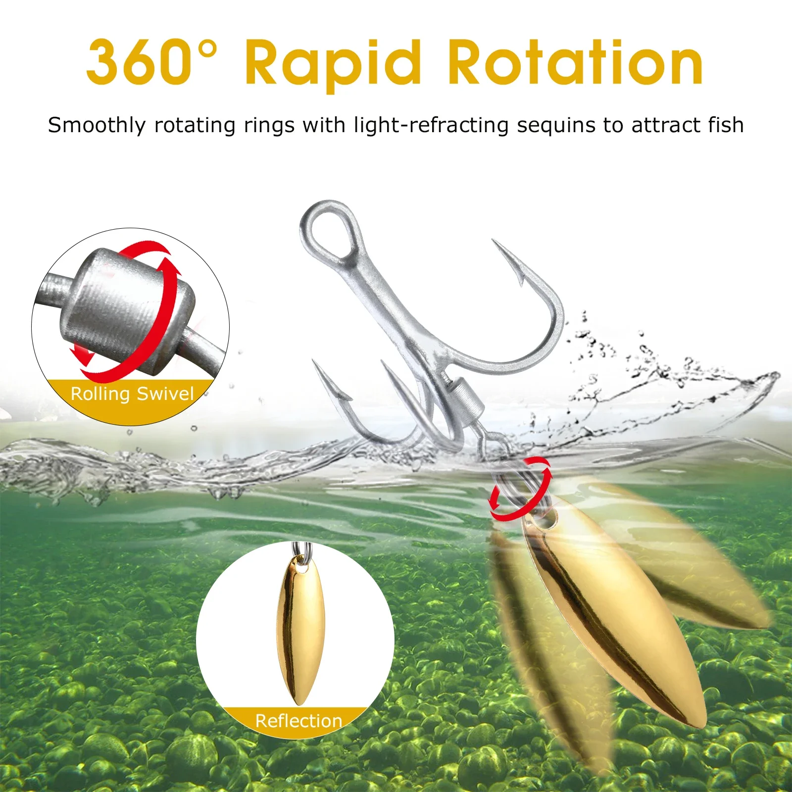 Goture 10 piezas # 2 # 4 # 6 # 8 # Ganchos triples de 10 hojas con ganchos giratorios de hoja de sauce reemplazables para trucha, lubina, agua dulce y salada - imagen 5