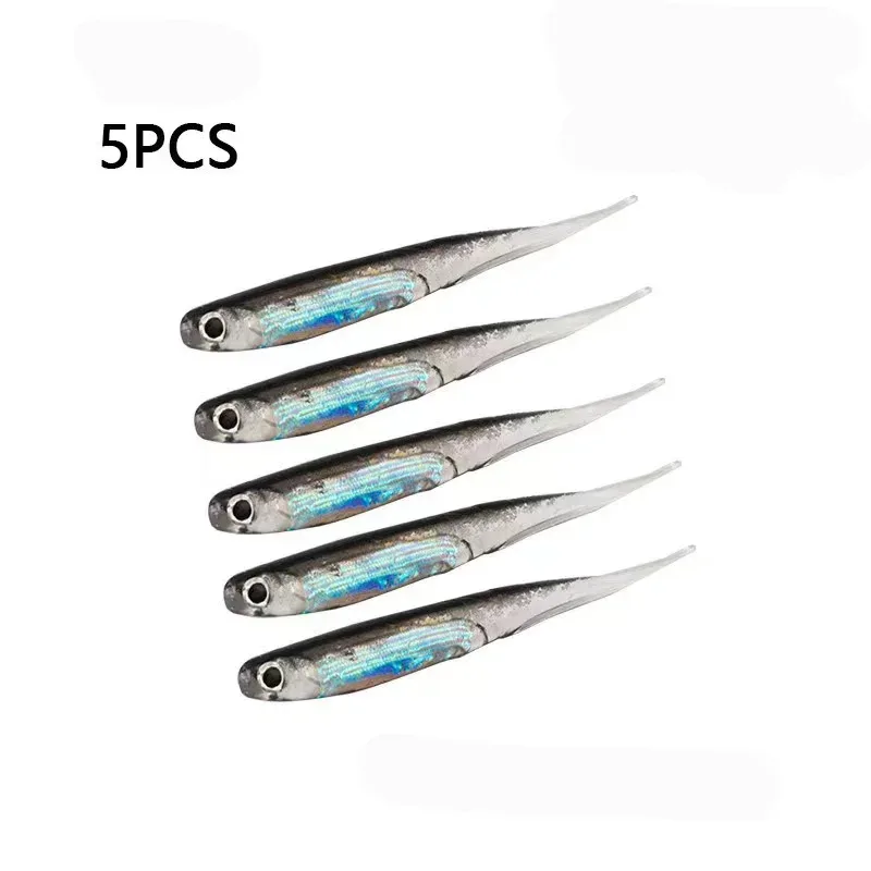 5 unids/lote cebo suave de pesca cola en T Señuelos de Pesca de peces Color arcoíris columpio de lentejuelas cebo giratorio de pesca - imagen 5