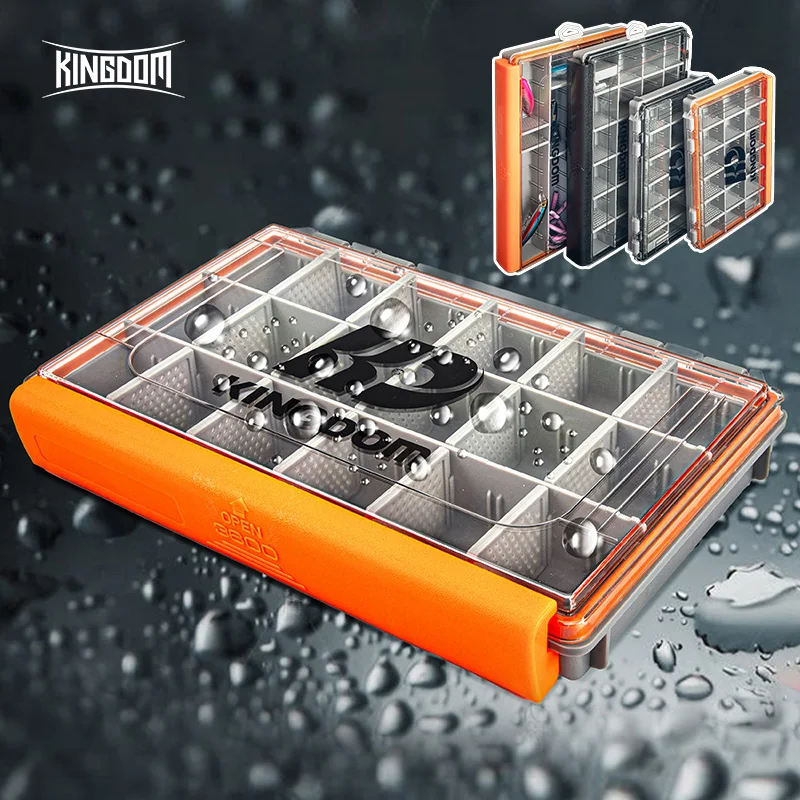 Caja de aparejos de pesca KINGDOM, bandejas de aparejos multifunción, organizador de 2 tamaños con divisores extraíbles, caja de accesorios para señuelos de pesca - imagen 2