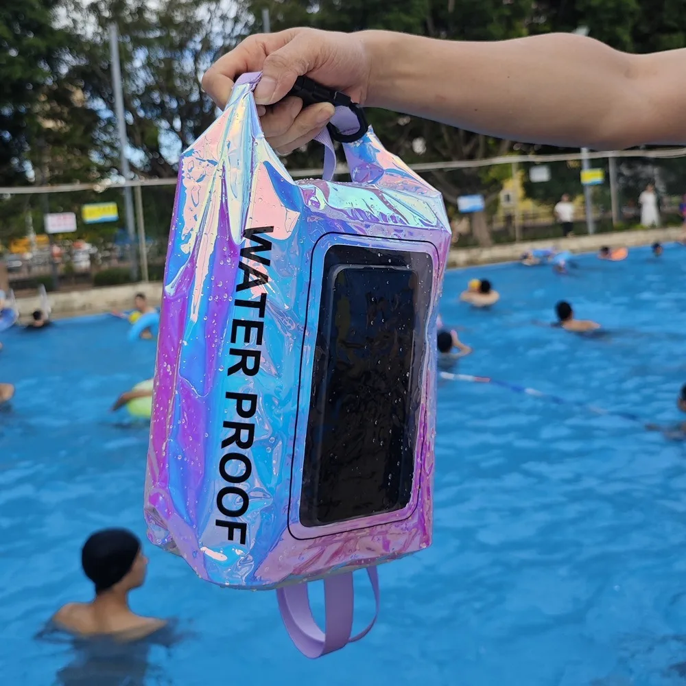 Bolsa impermeable de PVC con Clip para natación, bolso de mensajero deportivo para exteriores, 2 en 1, Material de malla para teléfono móvil, 2l/5L, novedad - imagen 5