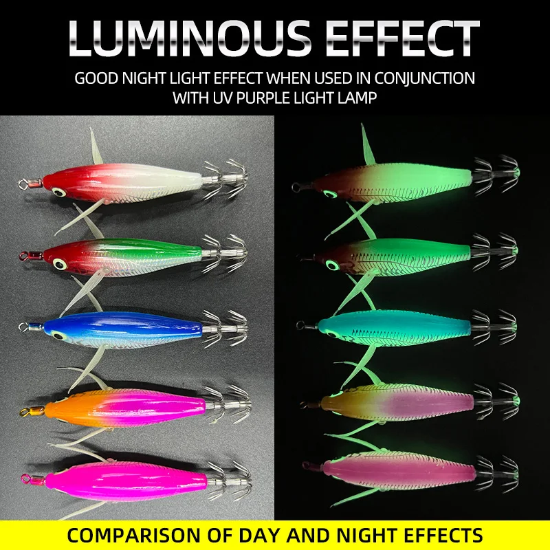 5 colores nuevo láser Horizontal camarón calamar gancho pesca en el mar pulpo señuelo duro que brilla en la oscuridad camarón señuelo calamar cebo falso - imagen 4