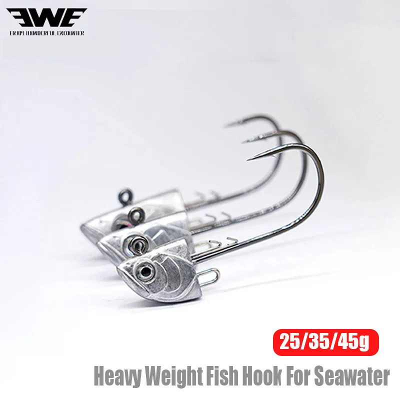 EWE 25/35/45g JIG Head alta gravedad arrastre máximo 26kg HCS 4 veces anzuelo de pesca más fuerte y señuelo suave de 10g para agua de mar