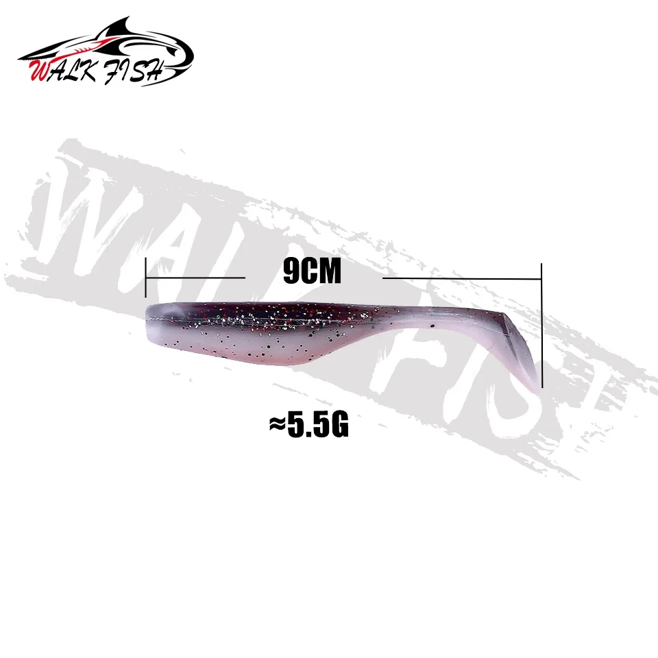 WALK FISH-señuelo de pesca giratorio de PVC, cebo suave de gusano de dardo, 9CM, 5,5G, 5 piezas, lubina Artificial de agua salada y dulce - imagen 4