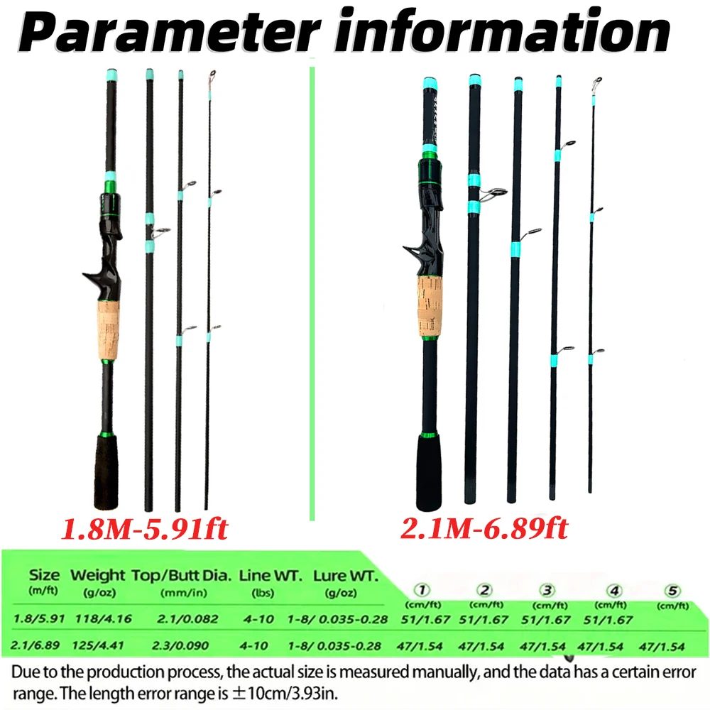 Nuevo conjunto combinado de carrete de caña de pescar corta, cañas de lanzamiento de señuelo giratorio, 1,8 m-2,1 m, 4/5 secciones, carrete de Baitcasting de 212g, Jigging, arrastre máximo de 10kg - imagen 4