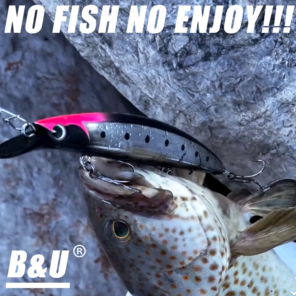 B & U pececillo flotante de agua salada 130mm Señuelos de pesca cebo Artificial láser fundición larga Trolling Wobblers Jerkbait lubina - imagen 3