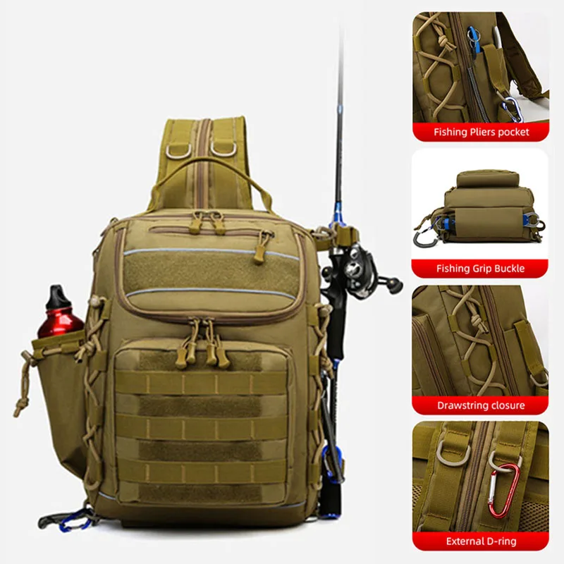 Bolsa de señuelo de pesca para hombre, mochila de un solo hombro, deportes tácticos al aire libre, camuflaje, viaje, montañismo, mochilas pequeñas de viaje para escalar - imagen 5