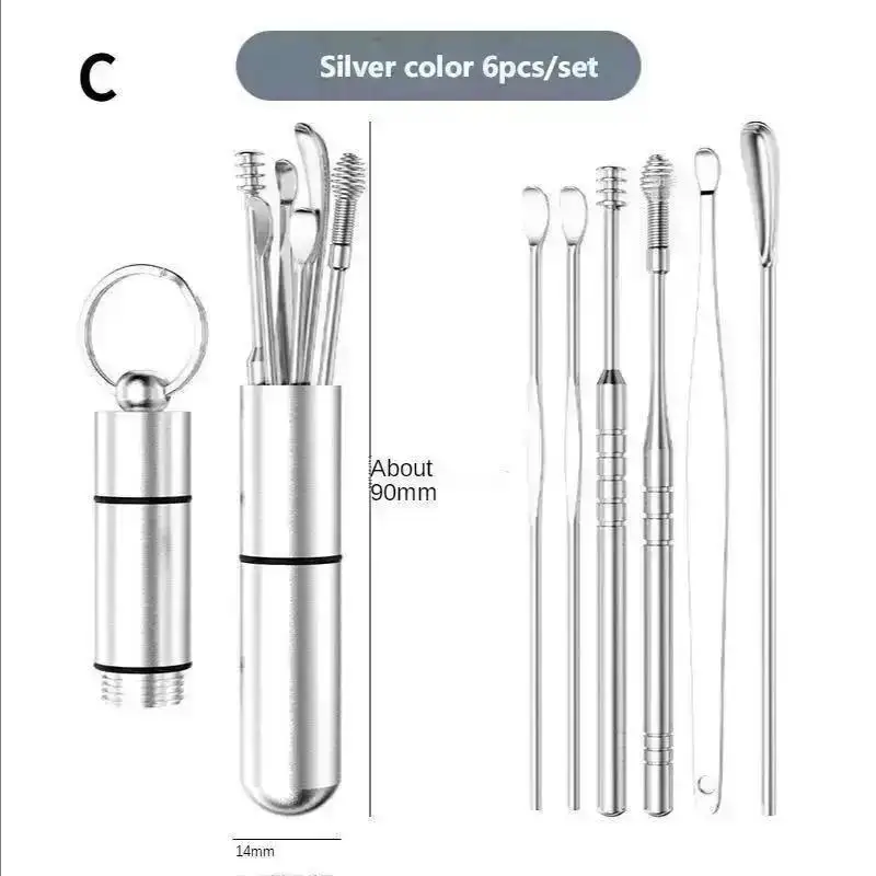 6/7/8 unids/set recolectores de cera de los oídos limpiador de oídos cuchara limpieza de acero inoxidable removedor de cera cureta limpiador de oídos cuidado de los oídos - imagen 5