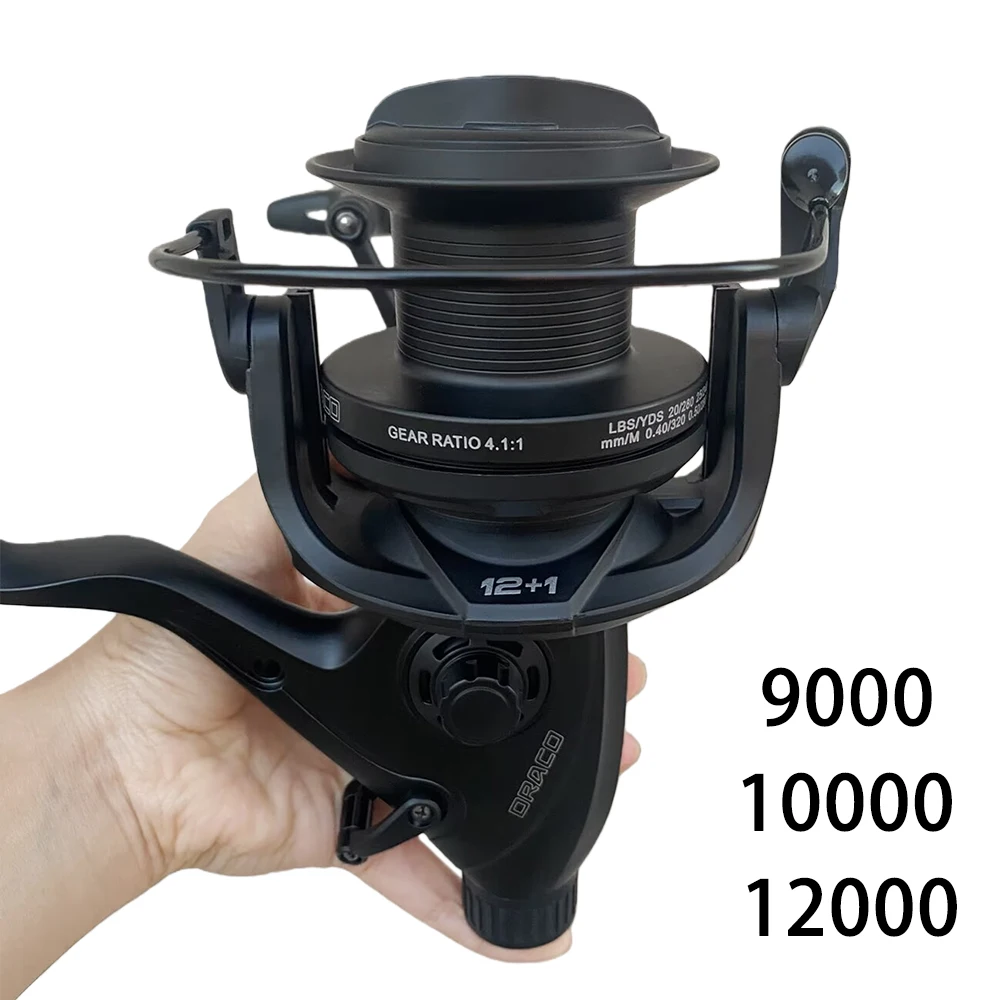 Carrete de pesca giratorio de carpa, carretes de fundición suave de doble freno, serie 9000-12000, carretes de larga distancia de arrastre máximo de 20KG para todas las aguas - imagen 4
