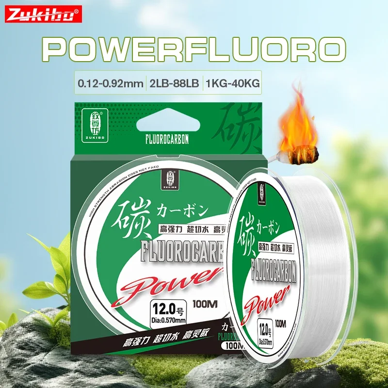Zukibo Japan Shock Leader Lijn 100% Pure Fluorocarbon Sink Vislijnen 100m 50m Koolstofvezel Vislijn 2-88lbs Monofilament